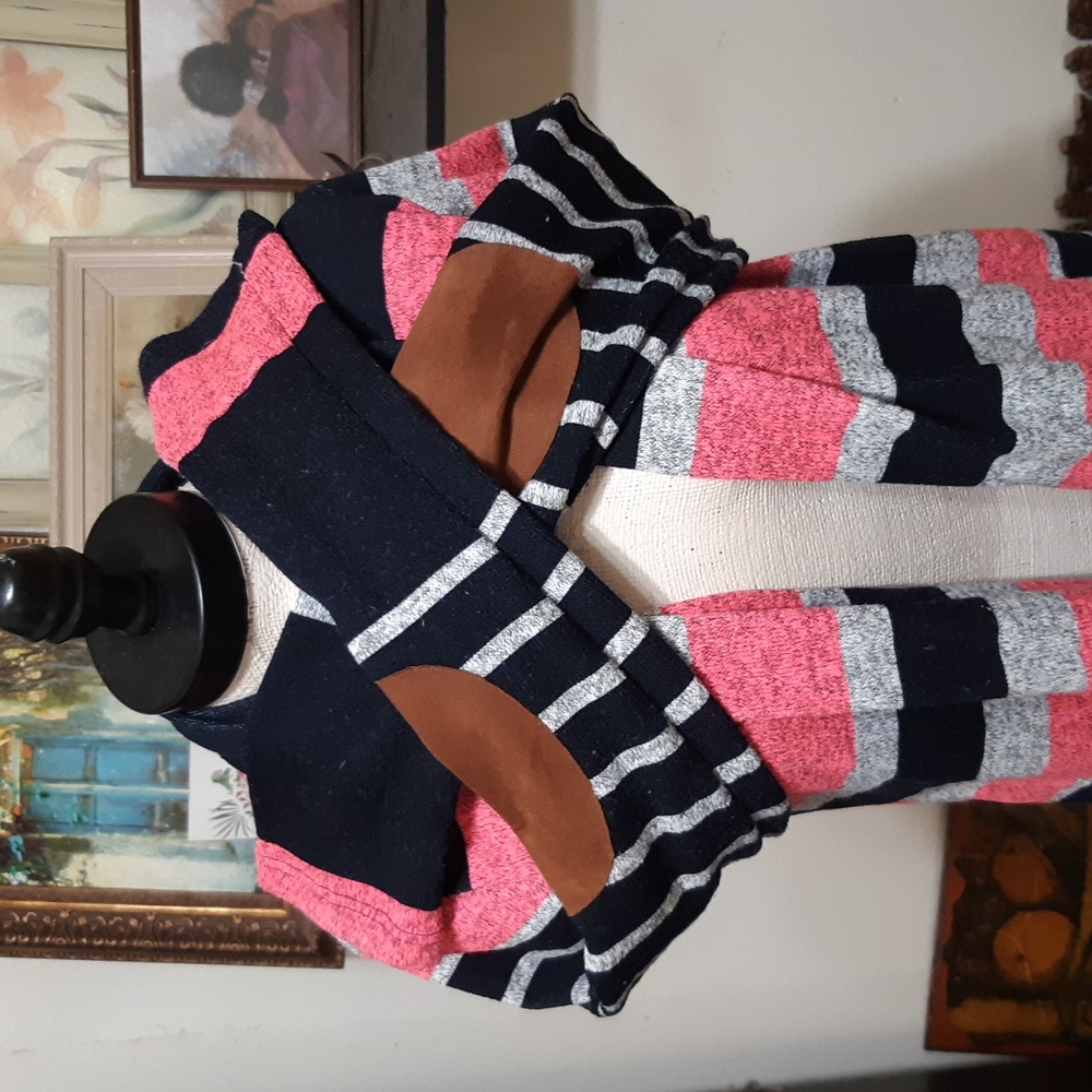 Womens long sleeve Sweater Robe open front Cardigan Size Medium Pink Black Elbow